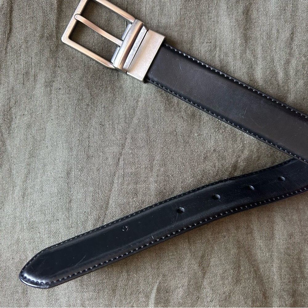 Black Leather Belt with Silver Buckle